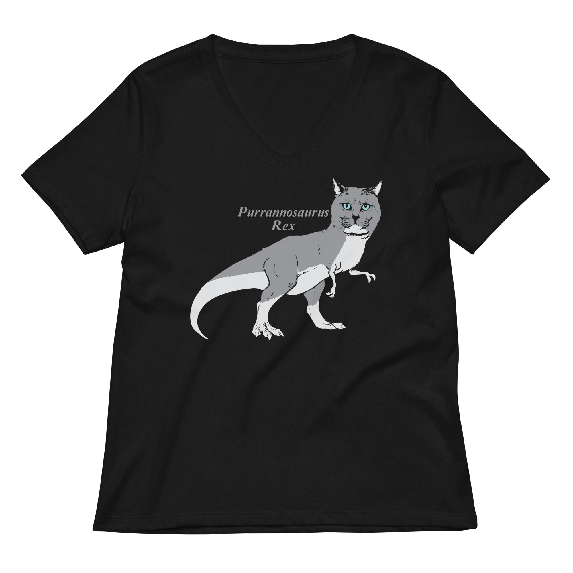 Purrannosaurus Rex Women S V Neck Tee V Neck T Shirt Clean Design