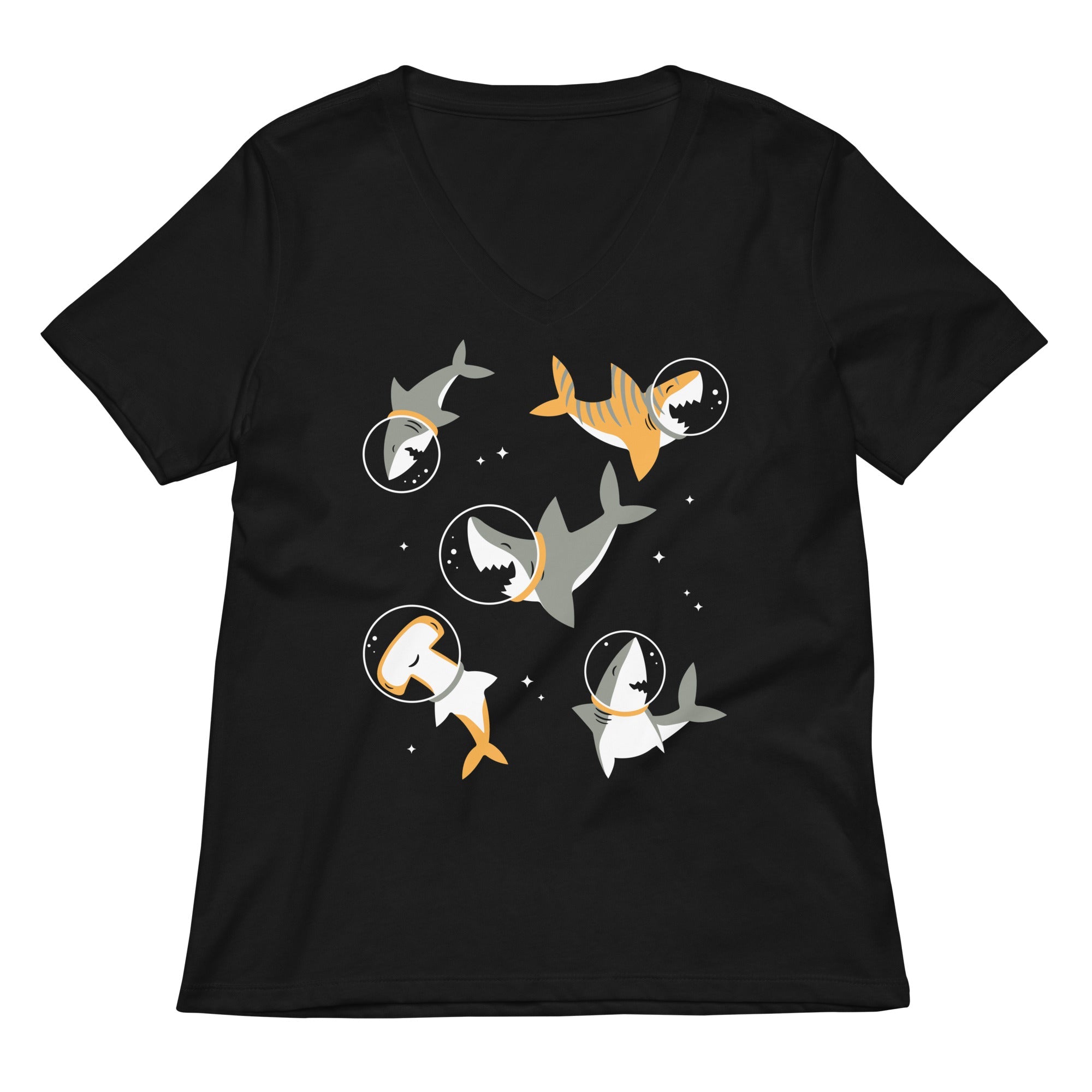 Sharks In Space Women S V Neck Tee V Neck T Shirt Minimal Style
