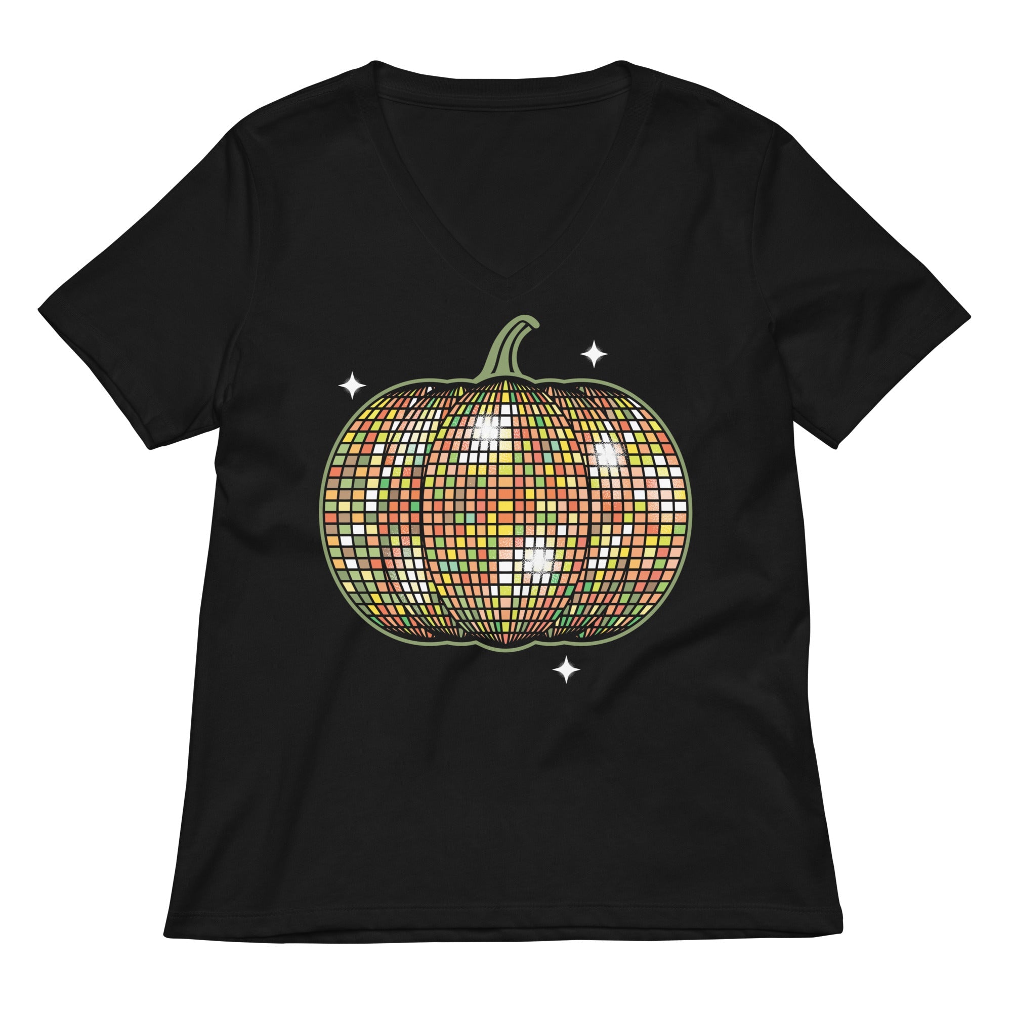 Disco Pumpkin Women S V Neck Tee V Neck T Shirt Everyday Wear
