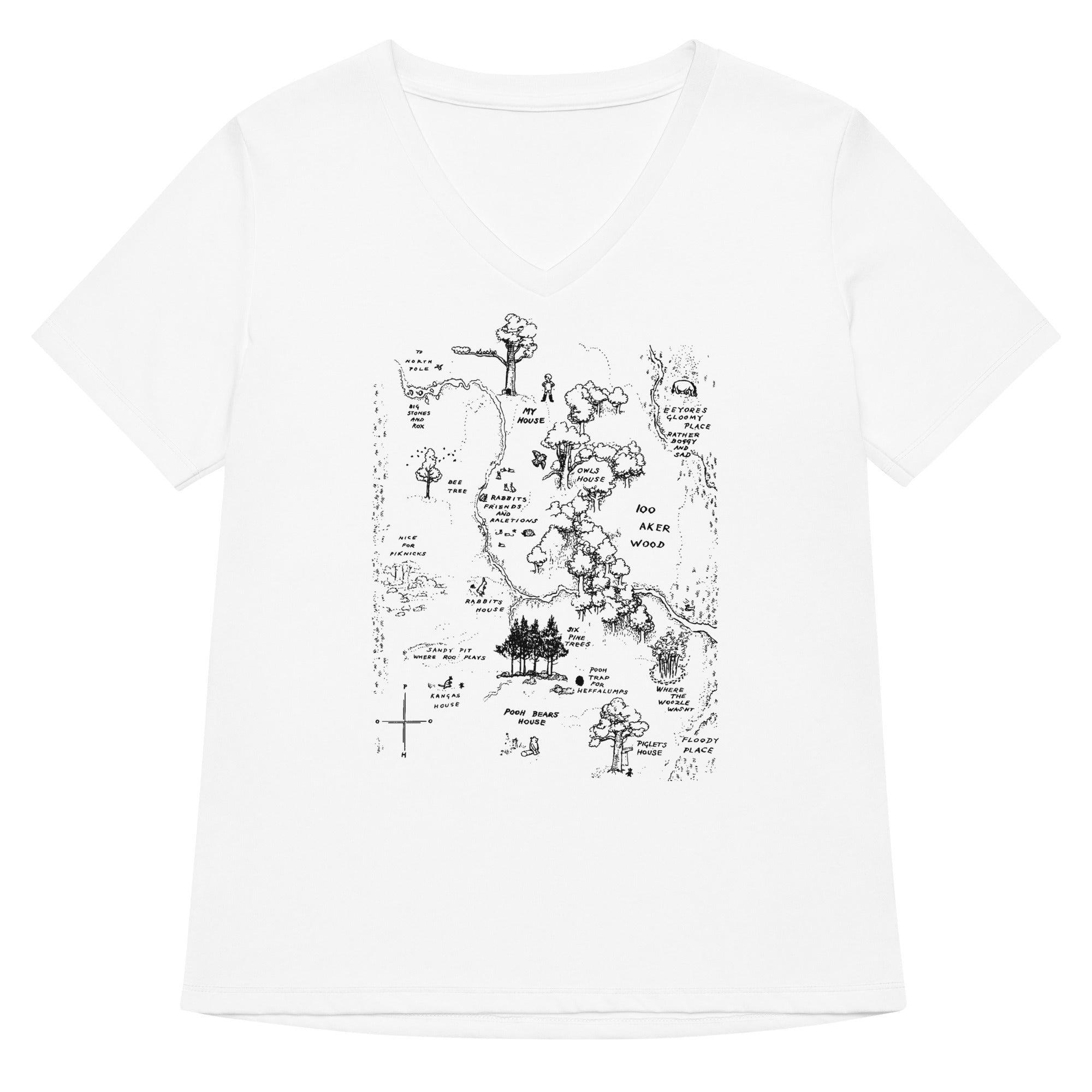 100 Acre Map Women S V Neck Tee V Neck T Shirt US Trend